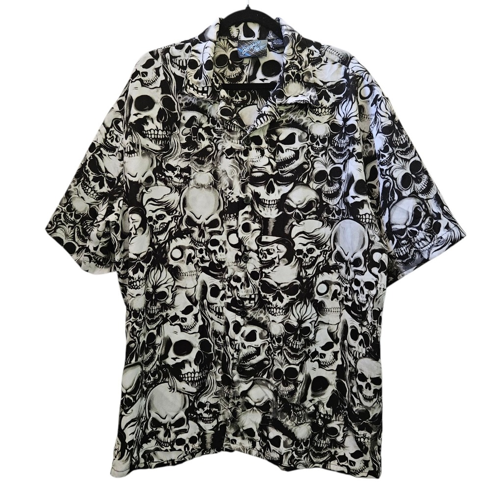 Sapphire Lounge Shirt Men's 2XL Skulls AOP Vintage Y2K Grunge Gothic Goth Hippie